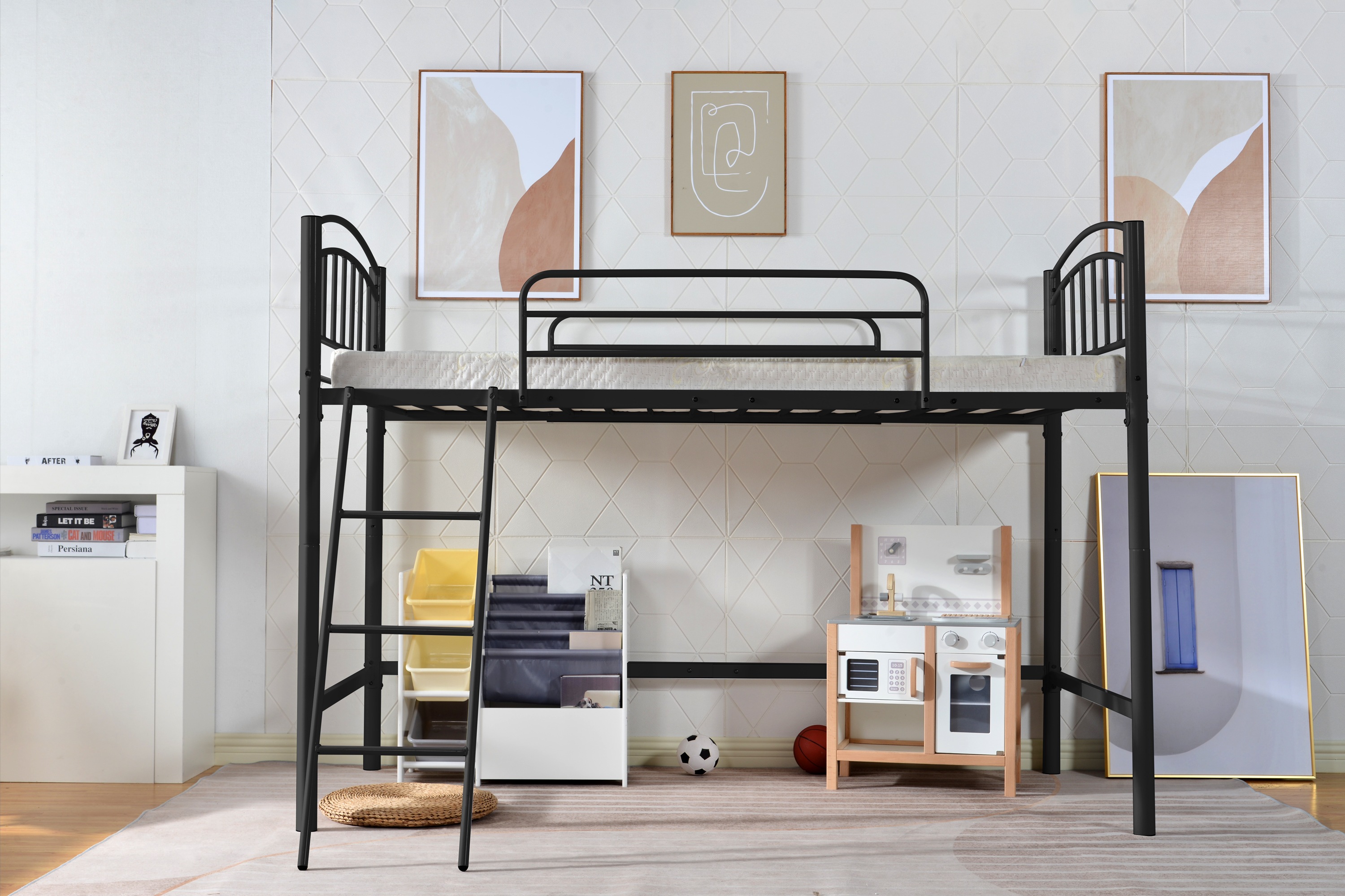 200【新品】ブラック ロフトベッド シングル パイプベッド 200【新品】ブラック ロフトベッド シングル パイプベッド