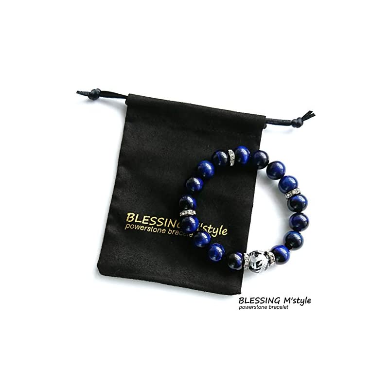 BLESSING Mstyle 天然石 ブレスレット メンズ 決断前進の石 ブルータイガーアイ ラピ