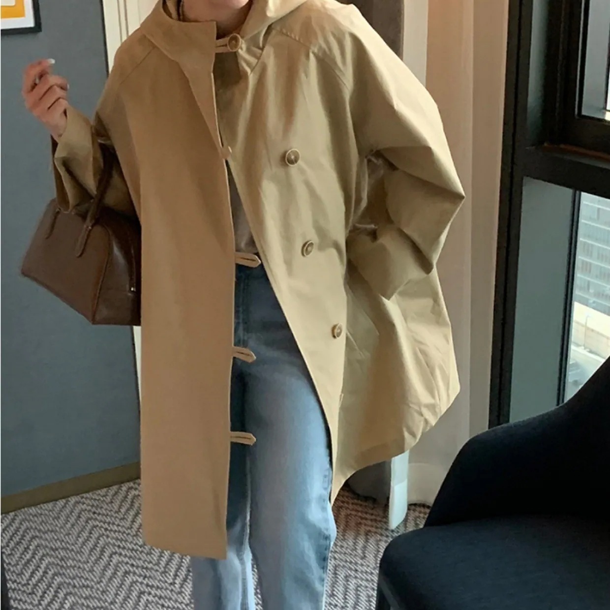 2color レディース アウター コート トレンチコート フーディー ポケット きれいめ 上品