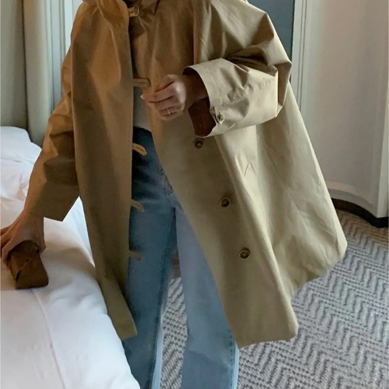 2color レディース アウター コート トレンチコート フーディー ポケット きれいめ 上品