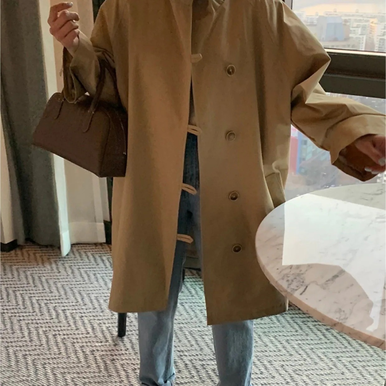 2color レディース アウター コート トレンチコート フーディー ポケット きれいめ 上品