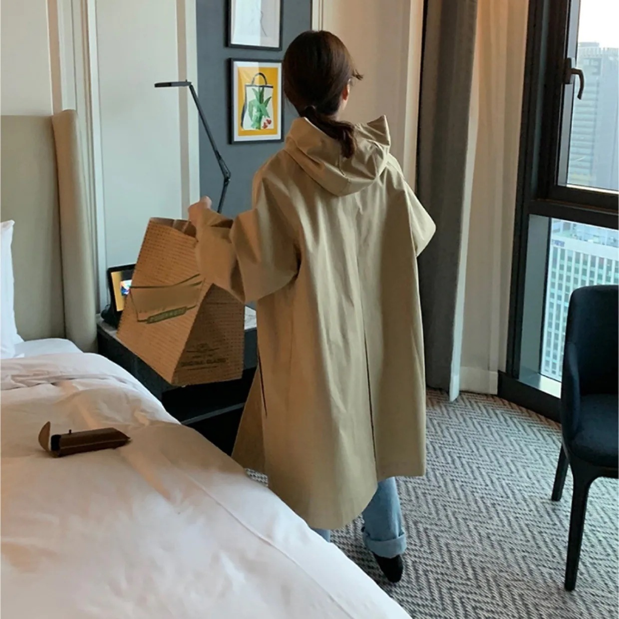 2color レディース アウター コート トレンチコート フーディー ポケット きれいめ 上品