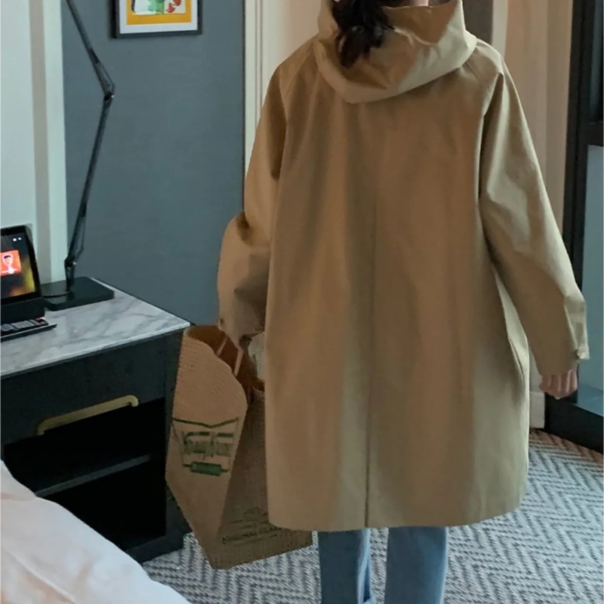 2color レディース アウター コート トレンチコート フーディー ポケット きれいめ 上品