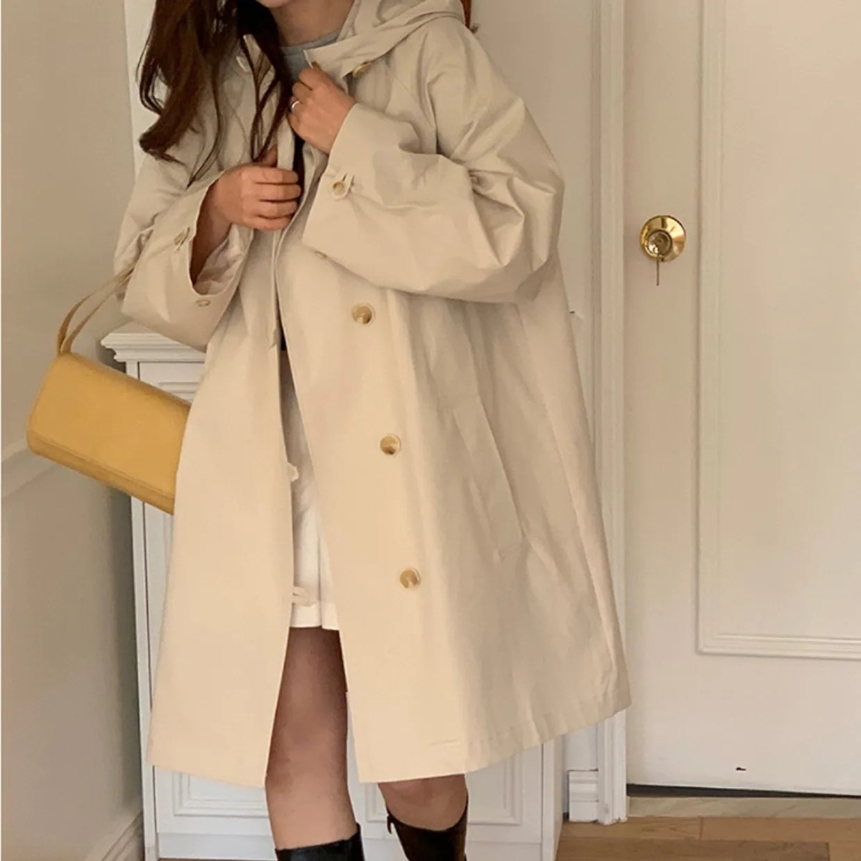 2color レディース アウター コート トレンチコート フーディー ポケット きれいめ 上品