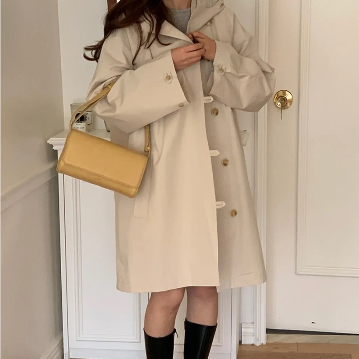 2color レディース アウター コート トレンチコート フーディー ポケット きれいめ 上品
