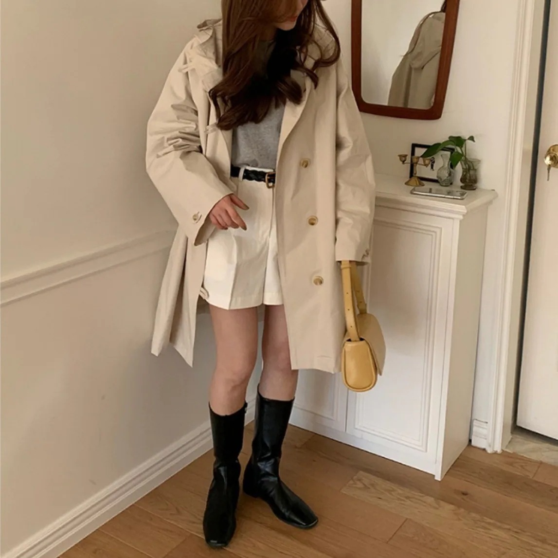 2color レディース アウター コート トレンチコート フーディー ポケット きれいめ 上品