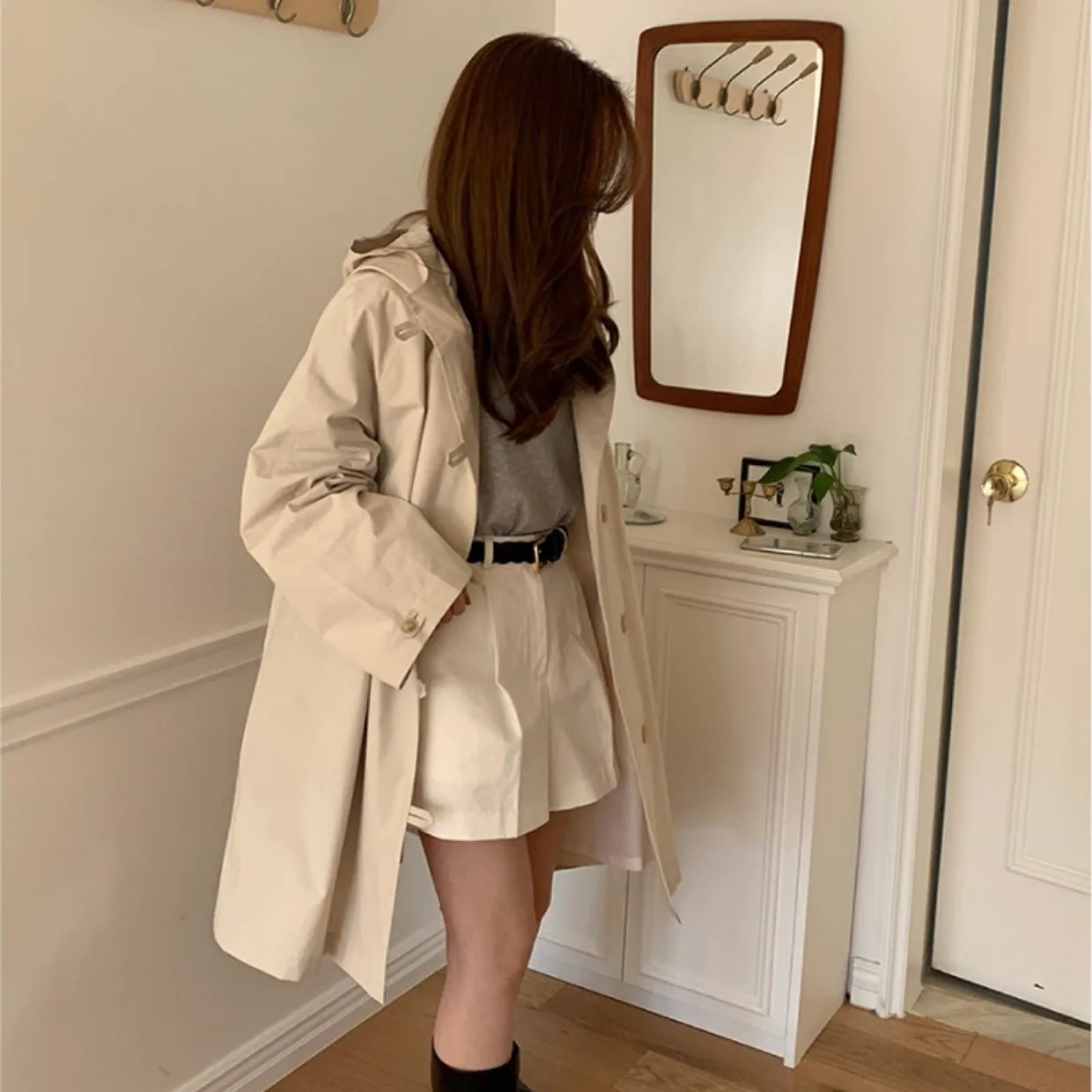 2color レディース アウター コート トレンチコート フーディー ポケット きれいめ 上品