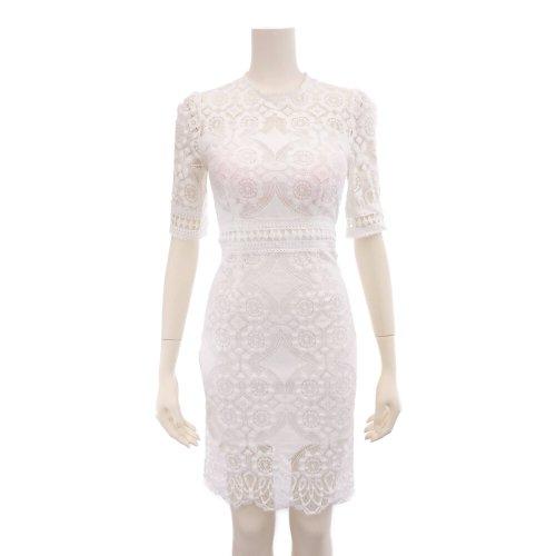 キャバドレス ナイトドレス ミディアムドレス ハイウエスト タイト ワンピース 半袖 スリット 総レース レディース グラシア