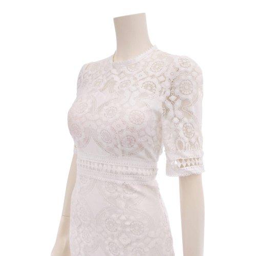 キャバドレス ナイトドレス ミディアムドレス ハイウエスト タイト ワンピース 半袖 スリット 総レース レディース グラシア