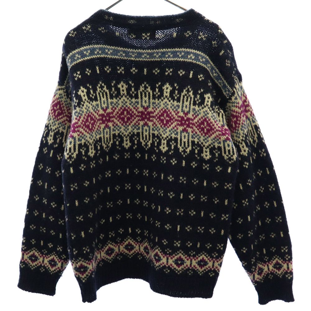 70s 80s ノルディック 総柄 長袖 ニット カーディガン S ネイビー オールド ヴィンテージ レディース
