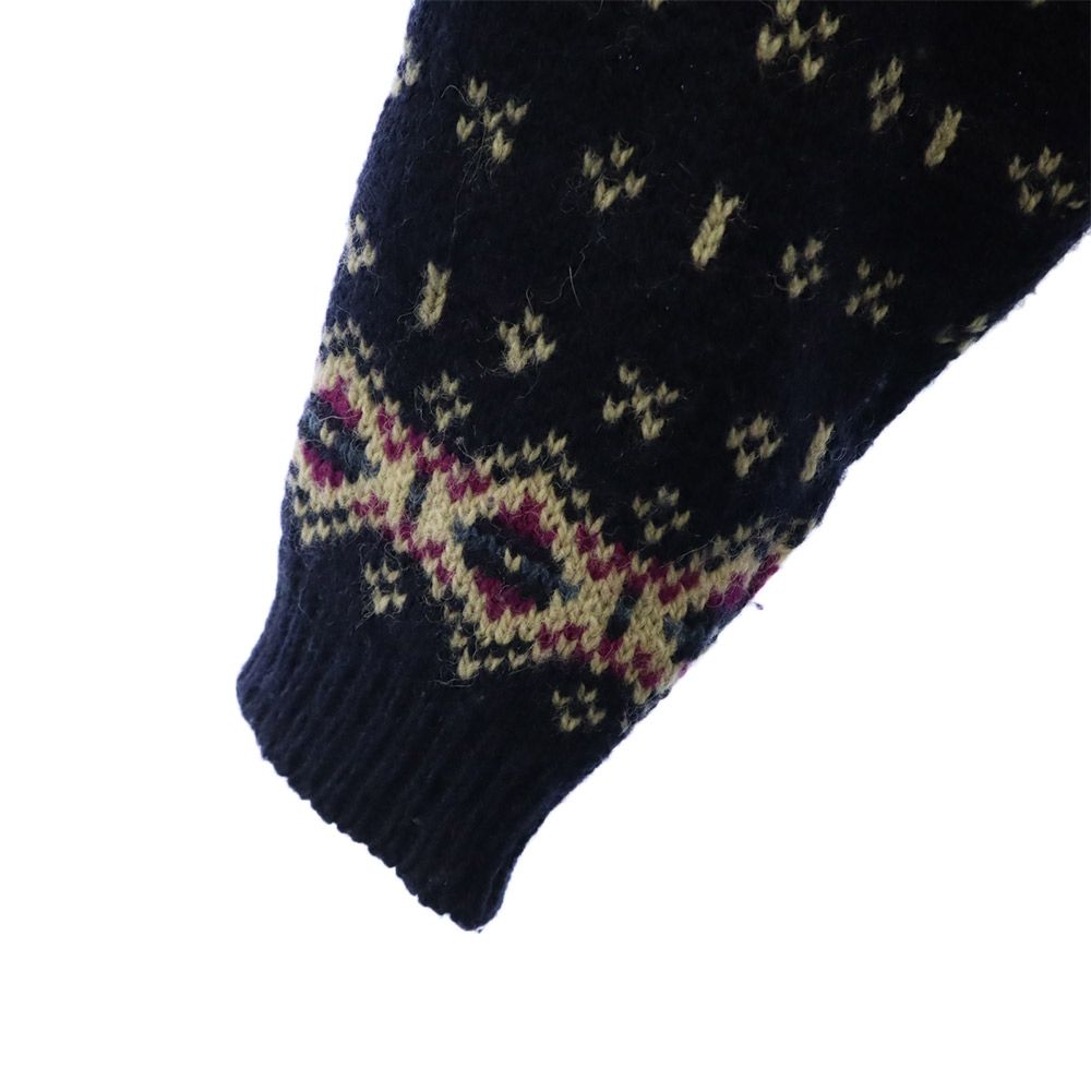 70s 80s ノルディック 総柄 長袖 ニット カーディガン S ネイビー オールド ヴィンテージ レディース