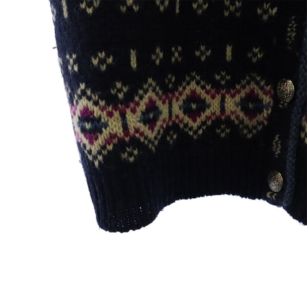 70s 80s ノルディック 総柄 長袖 ニット カーディガン S ネイビー オールド ヴィンテージ レディース