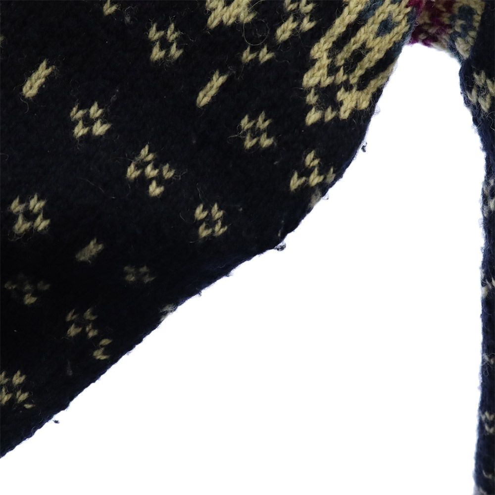 70s 80s ノルディック 総柄 長袖 ニット カーディガン S ネイビー オールド ヴィンテージ レディース