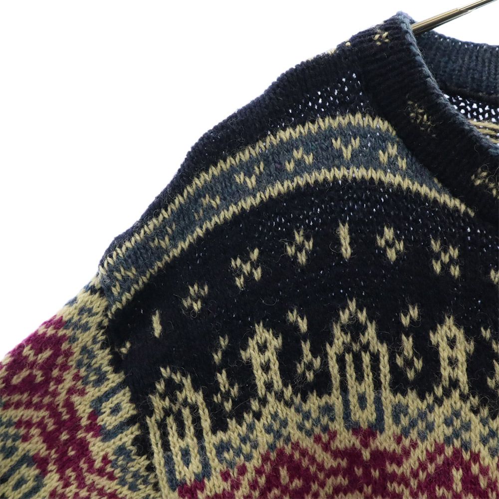 70s 80s ノルディック 総柄 長袖 ニット カーディガン S ネイビー オールド ヴィンテージ レディース