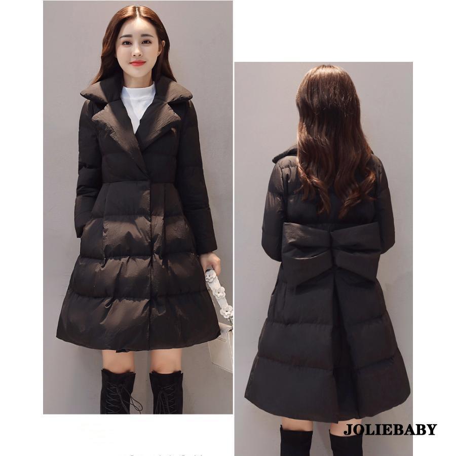 ダウン綿コート レディース 中綿コート ダウンジャケット 可愛い 大きいサイズ 上品 秋冬5色 Aライン リボン 軽い アウター