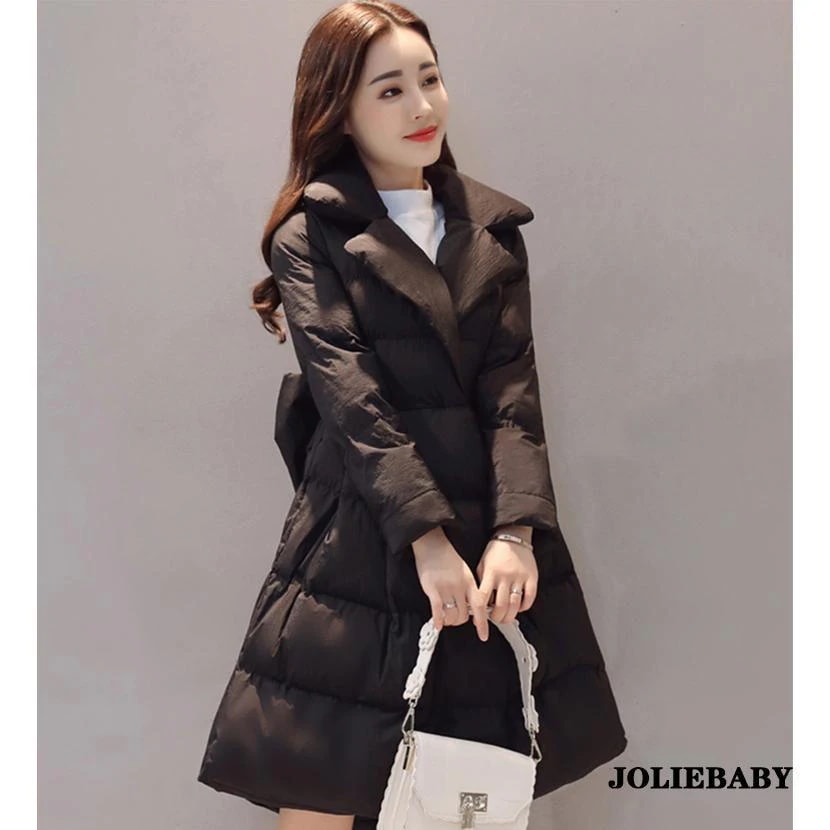 ダウン綿コート レディース 中綿コート ダウンジャケット 可愛い 大きいサイズ 上品 秋冬5色 Aライン リボン 軽い アウター