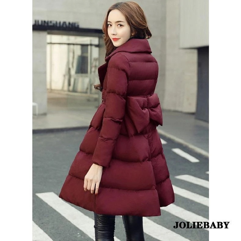 ダウン綿コート レディース 中綿コート ダウンジャケット 可愛い 大きいサイズ 上品 秋冬5色 Aライン リボン 軽い アウター