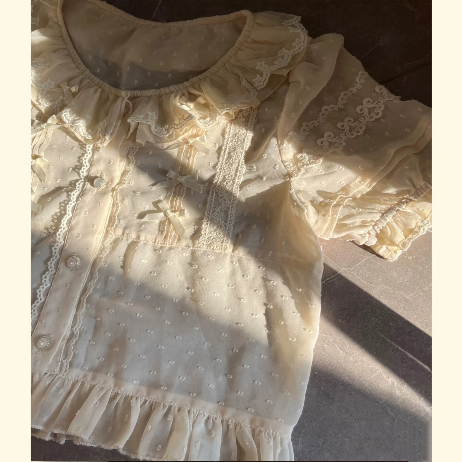 Lolita夏自作円舞曲レースシフォン丸襟中にロリータ泡袖を合わせて純色上着を合わせます Lolita夏自作円舞曲レースシフォン丸襟中にロリータ泡袖を合わせて純色上着を合わせます