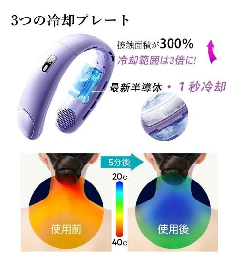 【20%超還元セレクト】2024最新型 首掛け扇風機 ネッククーラー ネックファン 羽なし 5段階風量 静音 軽量 6000mAh 3つ冷却プレート 夏 熱中対策