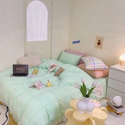 コットンウォッシュドコットン韓国インススマイリーフェイスピュアコットンミックスベッド4ピースセット