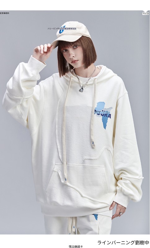 秋 フード付き スウェットシャツ ガールズ トレンド ブランド カップル ヒップホップ 不規則 スプライシング ロゴ プリント パーカー ルーズ 秋 フード付き スウェットシャツ ガールズ トレンド ブランド カップル ヒップホップ 不規則 スプライシング ロゴ プリント パーカー ルーズ