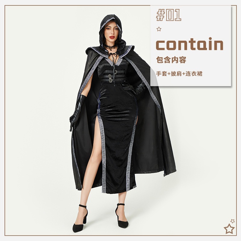 ハロウィンコスチュームセクシーな魔女コスチュームダークゴシックヨーロッパとアメリカのホットガールスリムローブコスプレパフォーマンスコスチューム ハロウィンコスチュームセクシーな魔女コスチュームダークゴシックヨーロッパとアメリカのホットガールスリムローブコスプレパフォーマンスコスチューム