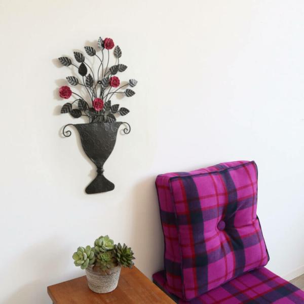 インテリアアート 壁掛け 飾り アンティーク 花瓶 花束 ウォールデコレーション アイアン ボタニカル 280x550mm