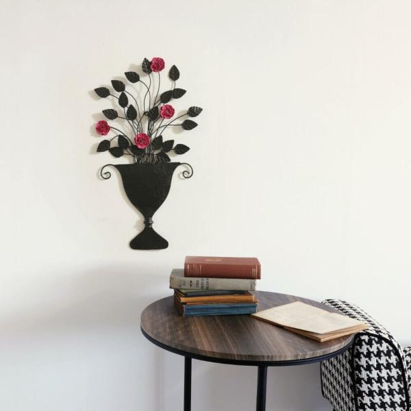 インテリアアート 壁掛け 飾り アンティーク 花瓶 花束 ウォールデコレーション アイアン ボタニカル 280x550mm