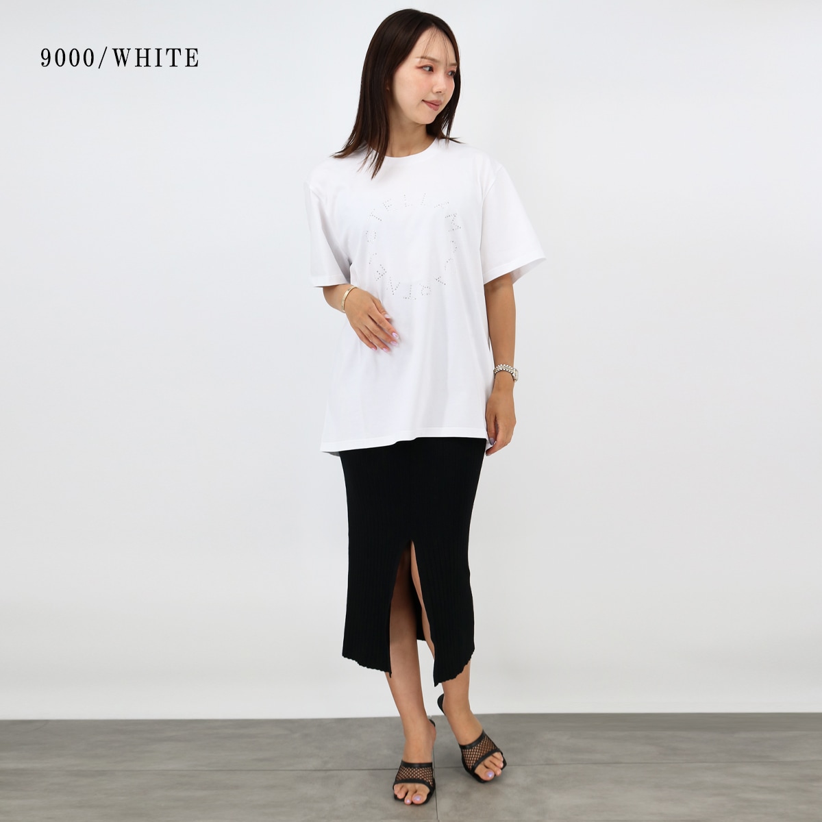 6J0158 3SPX38 レディース半袖Tシャツ ラインストーン ディアマンテ ロゴTシャツ クルーネック SS TEE