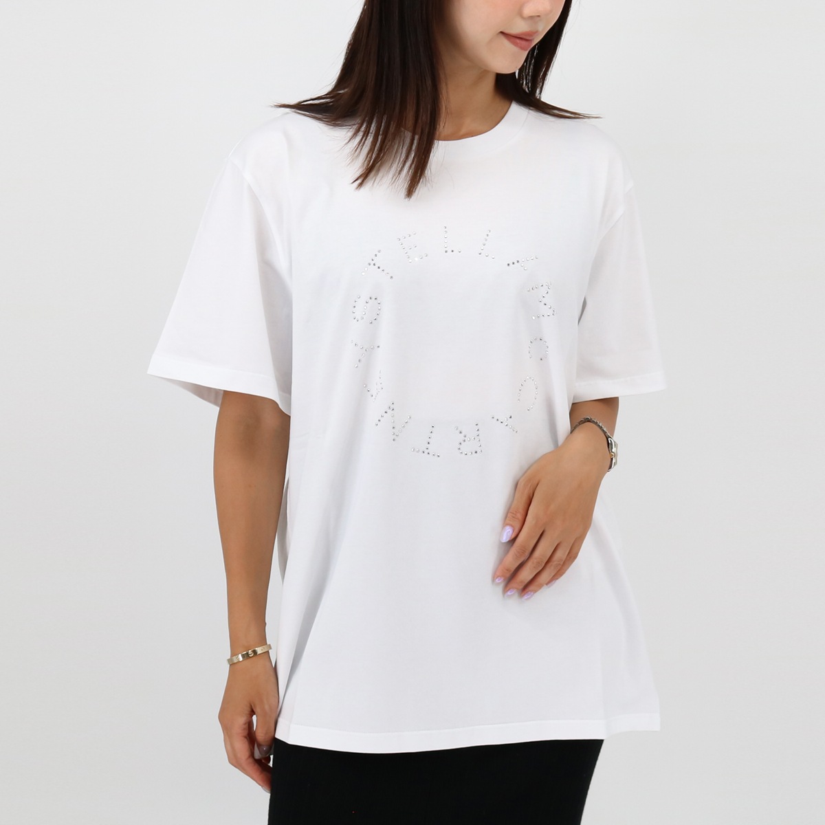 6J0158 3SPX38 レディース半袖Tシャツ ラインストーン ディアマンテ ロゴTシャツ クルーネック SS TEE