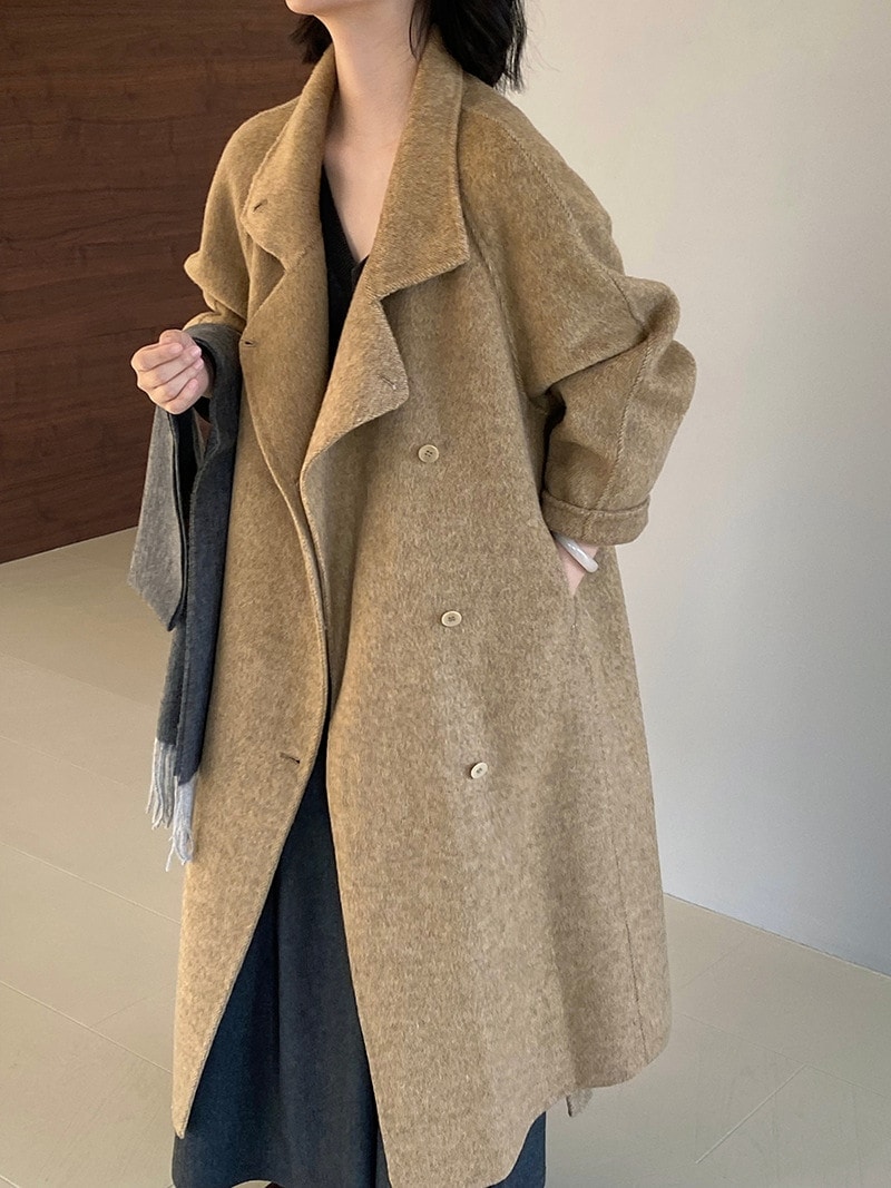 シープウール・ラペル・ハイロングヘア・ダブルフェイス・ツイードジャケット レディースコート シープウール・ラペル・ハイロングヘア・ダブルフェイス・ツイードジャケット レディースコート