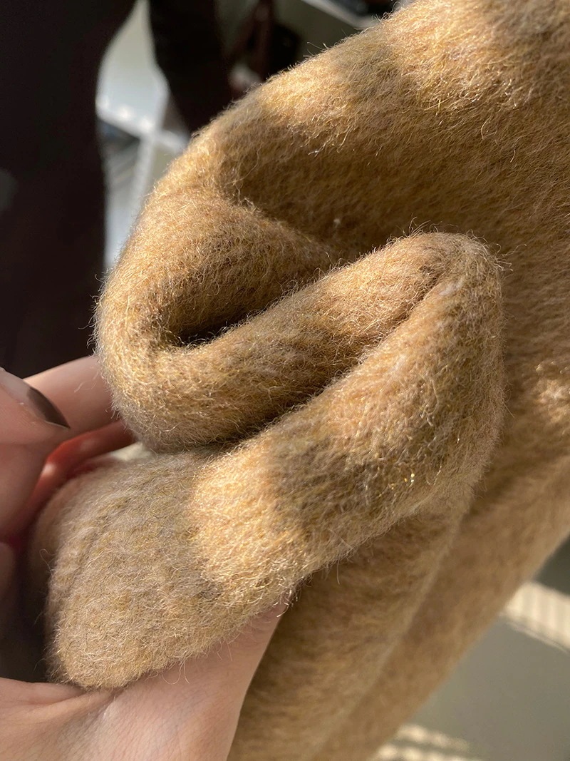 シープウール・ラペル・ハイロングヘア・ダブルフェイス・ツイードジャケット レディースコート シープウール・ラペル・ハイロングヘア・ダブルフェイス・ツイードジャケット レディースコート