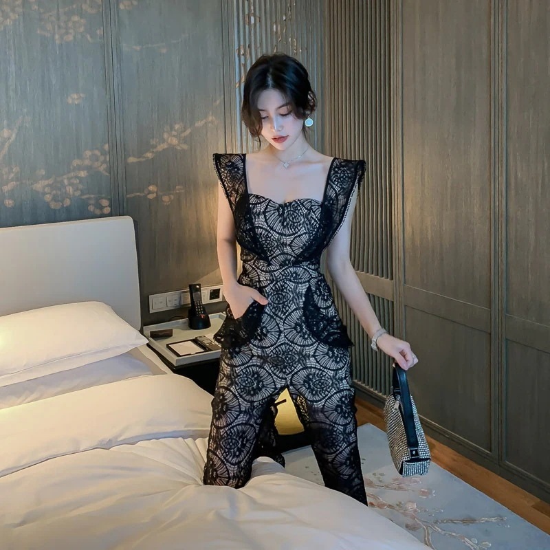 Hot!!!夏 レース オールインワン 2WAY ハイウエスト ノースリーブ バックレス サロペット Hot!!!夏 レース オールインワン 2WAY ハイウエスト ノースリーブ バックレス サロペット