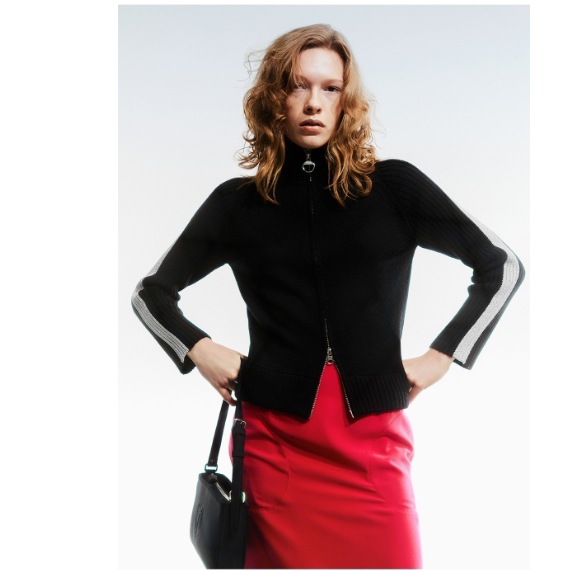 OPEN Yy】 TWO-WAY ZIP TRACK KNIT JACKET : BLACK その他 アウター