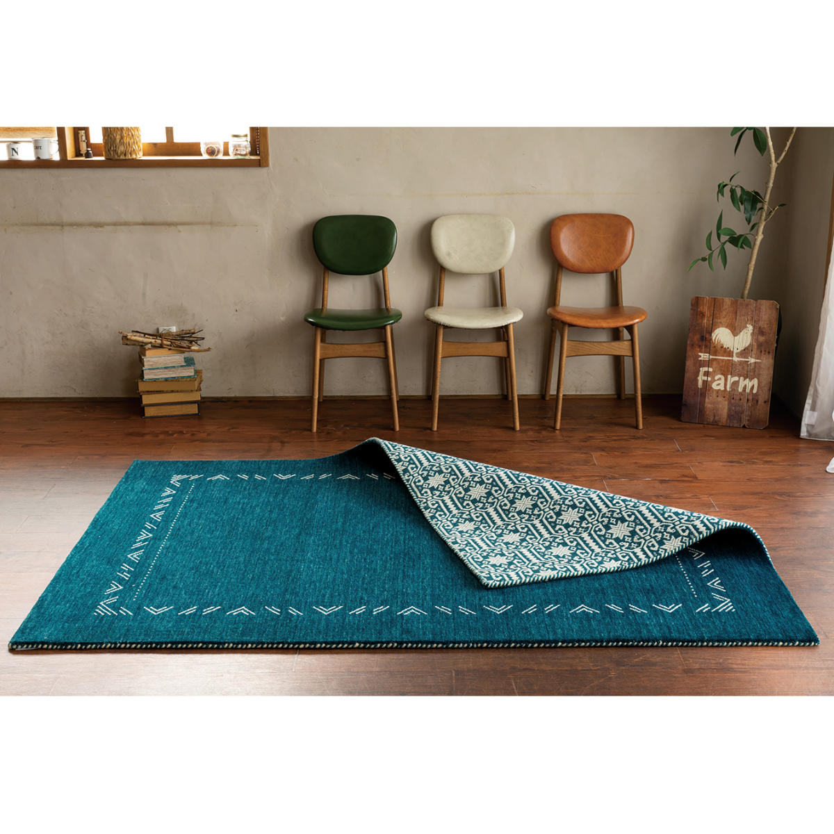 ラグ インド製 ロリギャッベ 200x250cm リバーシブル マット カーペット 絨毯 ラグマット ギャッベ ギャベ 長方形 ウール オールシーズン アクセントマット 両面 柄 インテリア