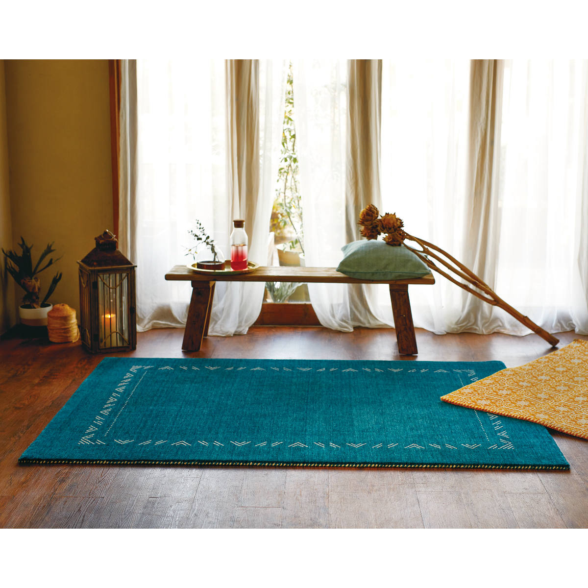 ラグ インド製 ロリギャッベ 200x250cm リバーシブル マット カーペット 絨毯 ラグマット ギャッベ ギャベ 長方形 ウール オールシーズン アクセントマット 両面 柄 インテリア