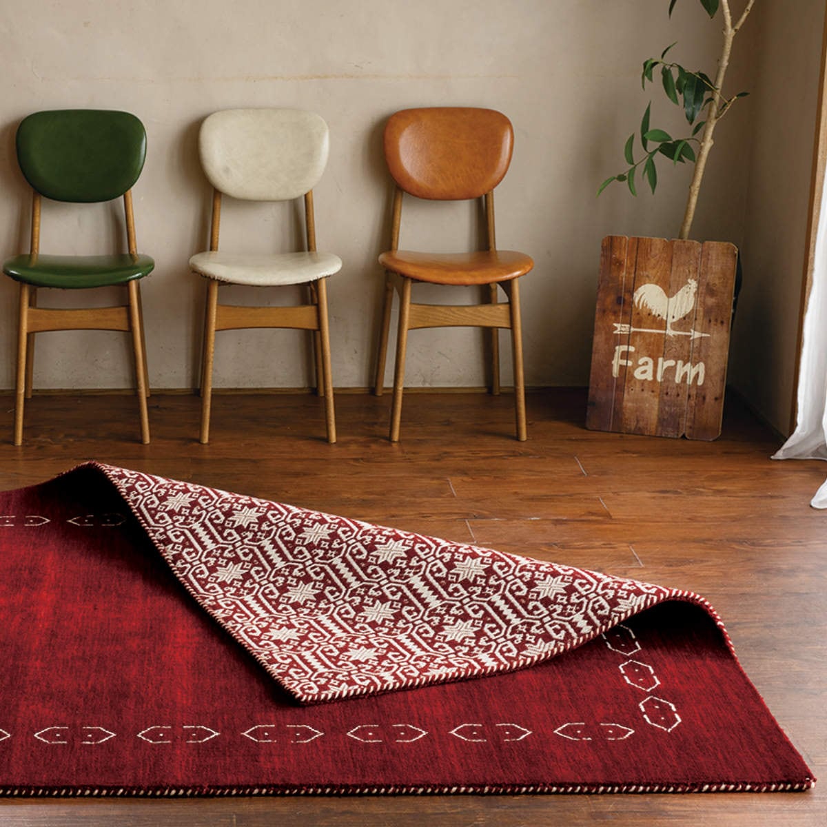 ラグ インド製 ロリギャッベ 200x250cm リバーシブル マット カーペット 絨毯 ラグマット ギャッベ ギャベ 長方形 ウール オールシーズン アクセントマット 両面 柄 インテリア