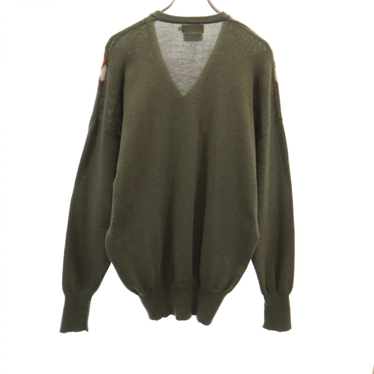 80s ウール ヴィンテージ 総柄 長袖 セーター 44 グリーン系 Vネック ニット メンズ 80s ウール ヴィンテージ 総柄 長袖 セーター 44 グリーン系 Vネック ニット メンズ