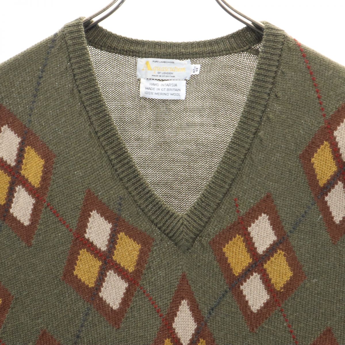 80s ウール ヴィンテージ 総柄 長袖 セーター 44 グリーン系 Vネック ニット メンズ 80s ウール ヴィンテージ 総柄 長袖 セーター 44 グリーン系 Vネック ニット メンズ