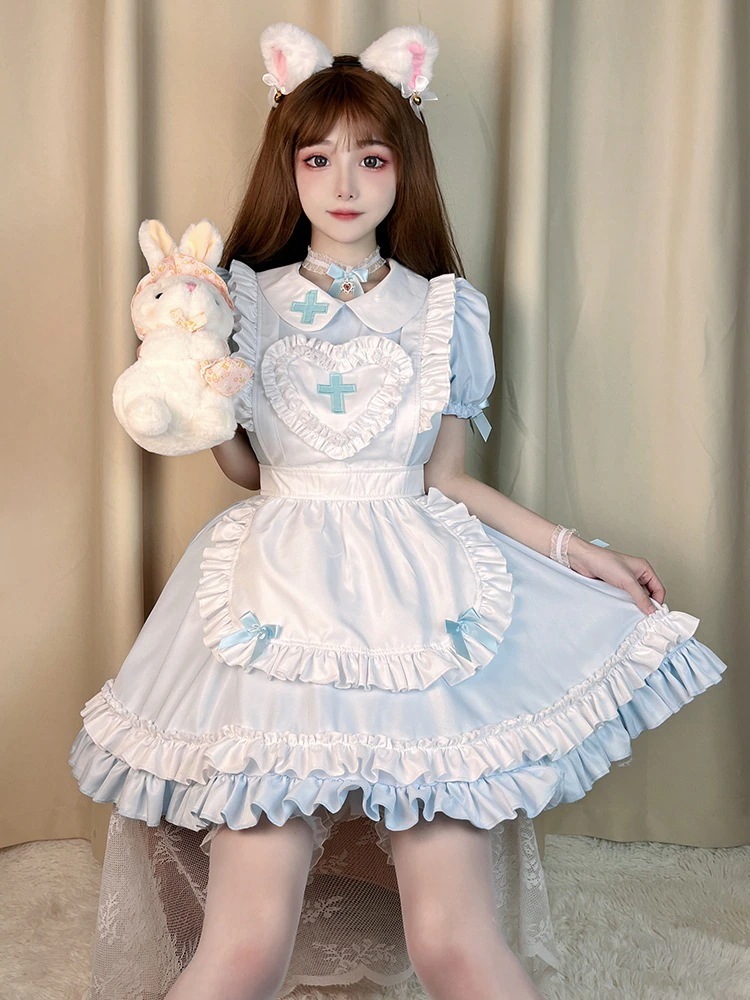 メイド服cosアニメクリームハニーロリータ優しい女の子メイドハロウィン制服半袖ワンピースセット メイド服cosアニメクリームハニーロリータ優しい女の子メイドハロウィン制服半袖ワンピースセット