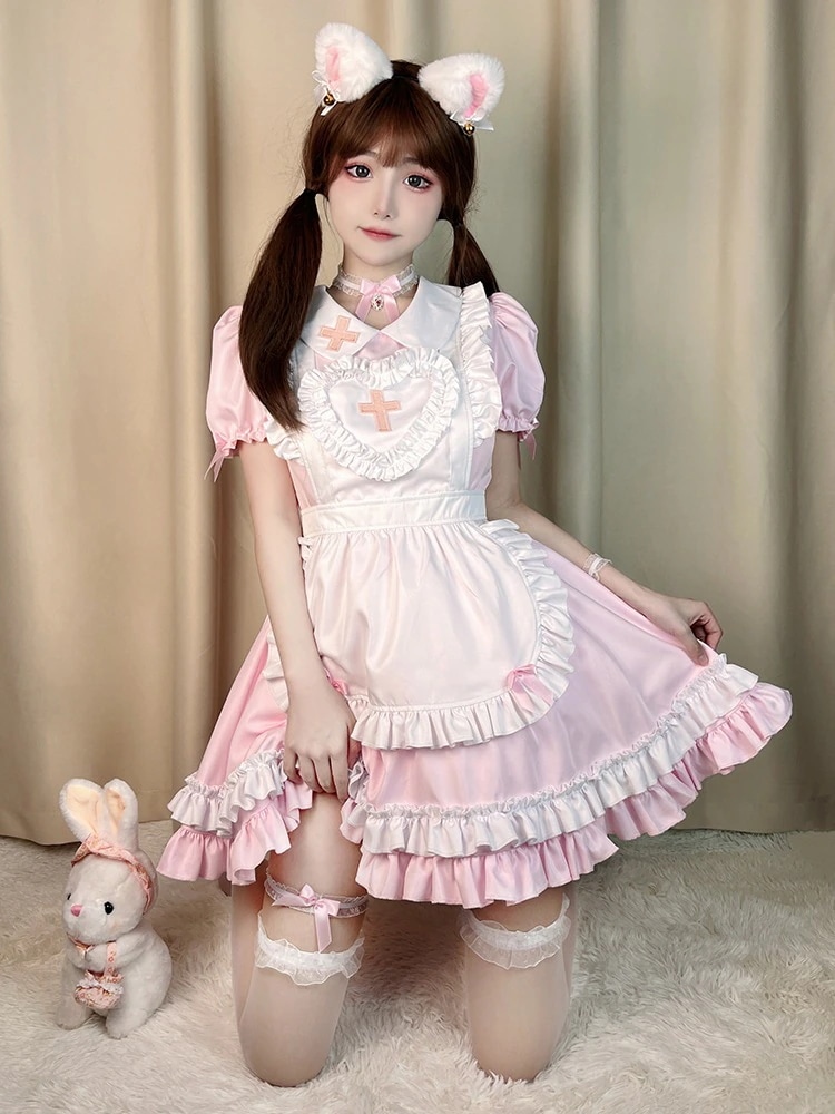 メイド服cosアニメクリームハニーロリータ優しい女の子メイドハロウィン制服半袖ワンピースセット メイド服cosアニメクリームハニーロリータ優しい女の子メイドハロウィン制服半袖ワンピースセット