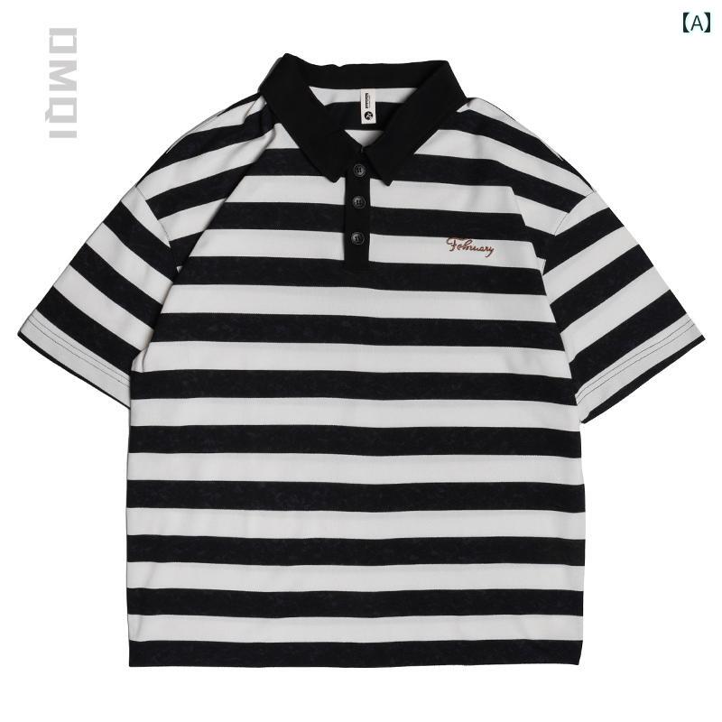 ポロシャツ メンズ 夏 黒白ストライプ ボーダー 半袖 Tシャツ 男性用 大きいサイズ 半袖 Tシャツ アメリカンカジュアル 高汎用性 ポロシャツ メンズ 夏 黒白ストライプ ボーダー 半袖 Tシャツ 男性用 大きいサイズ 半袖 Tシャツ アメリカンカジュアル 高汎用性