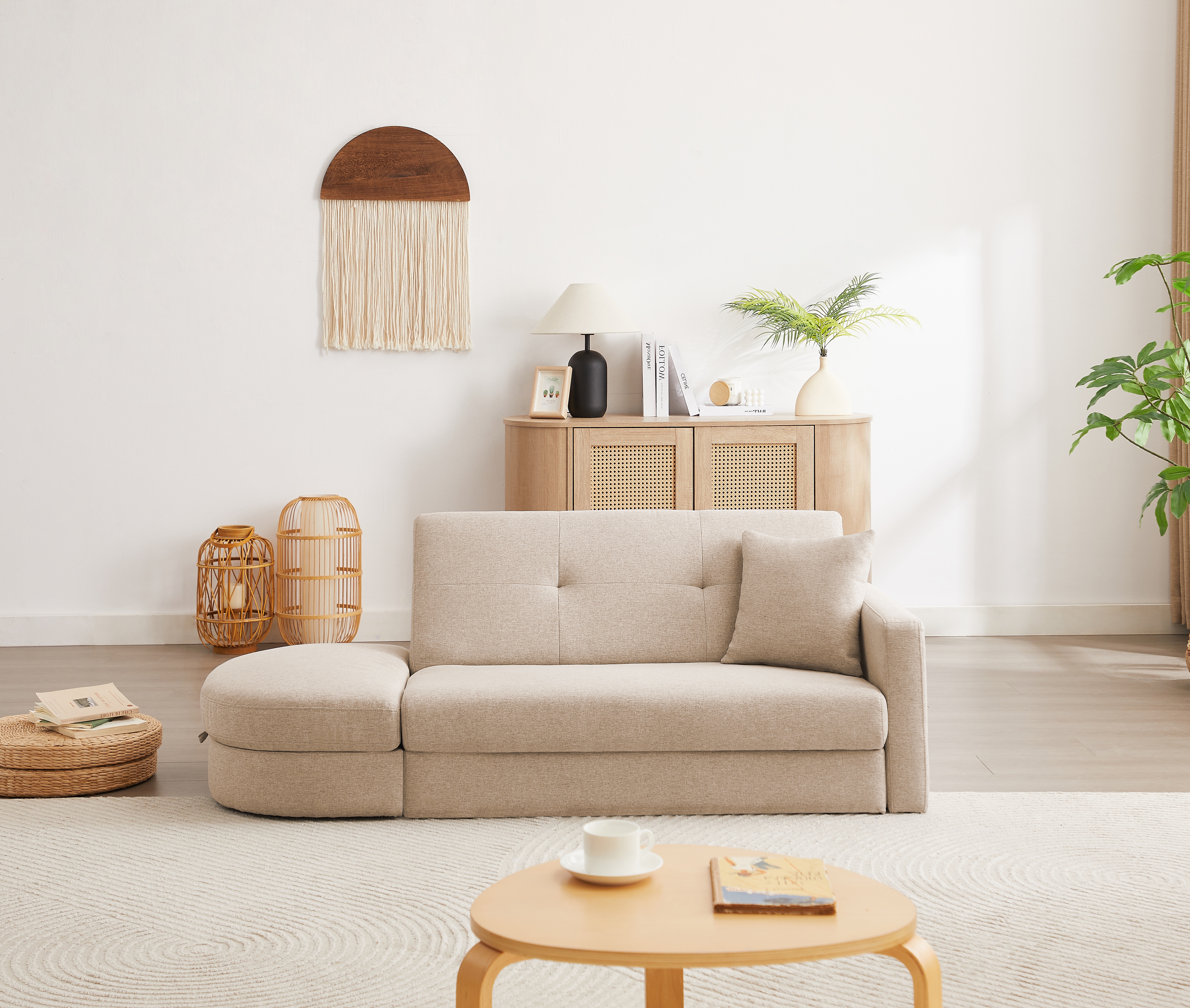 ソファーベッドカウチソファ3人掛けオットマン付き左右側とも