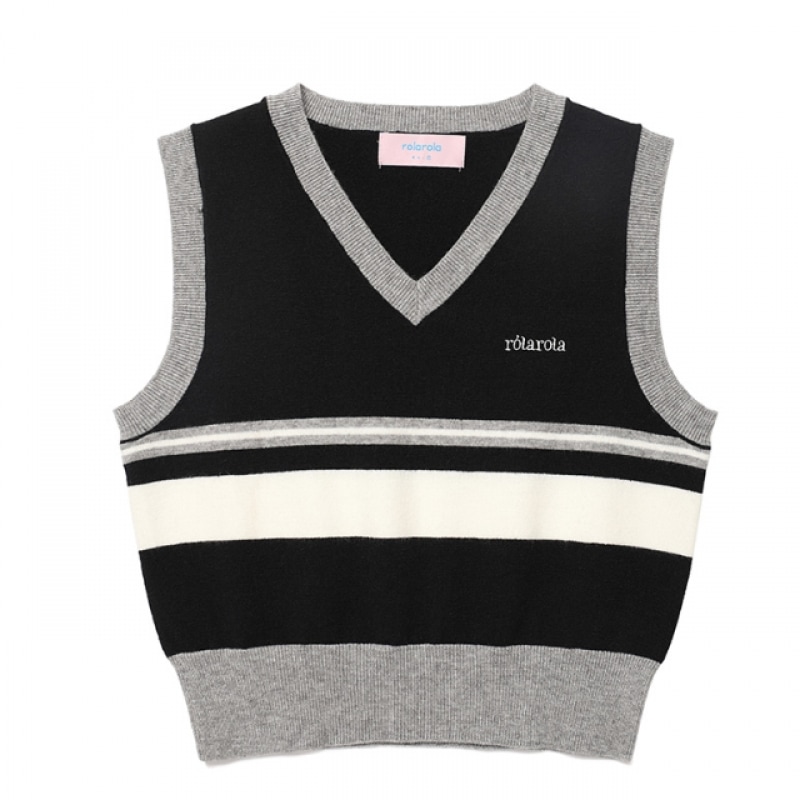 ロラローラプレッピーニットベストブラック ロラローラプレッピーニットベストブラック