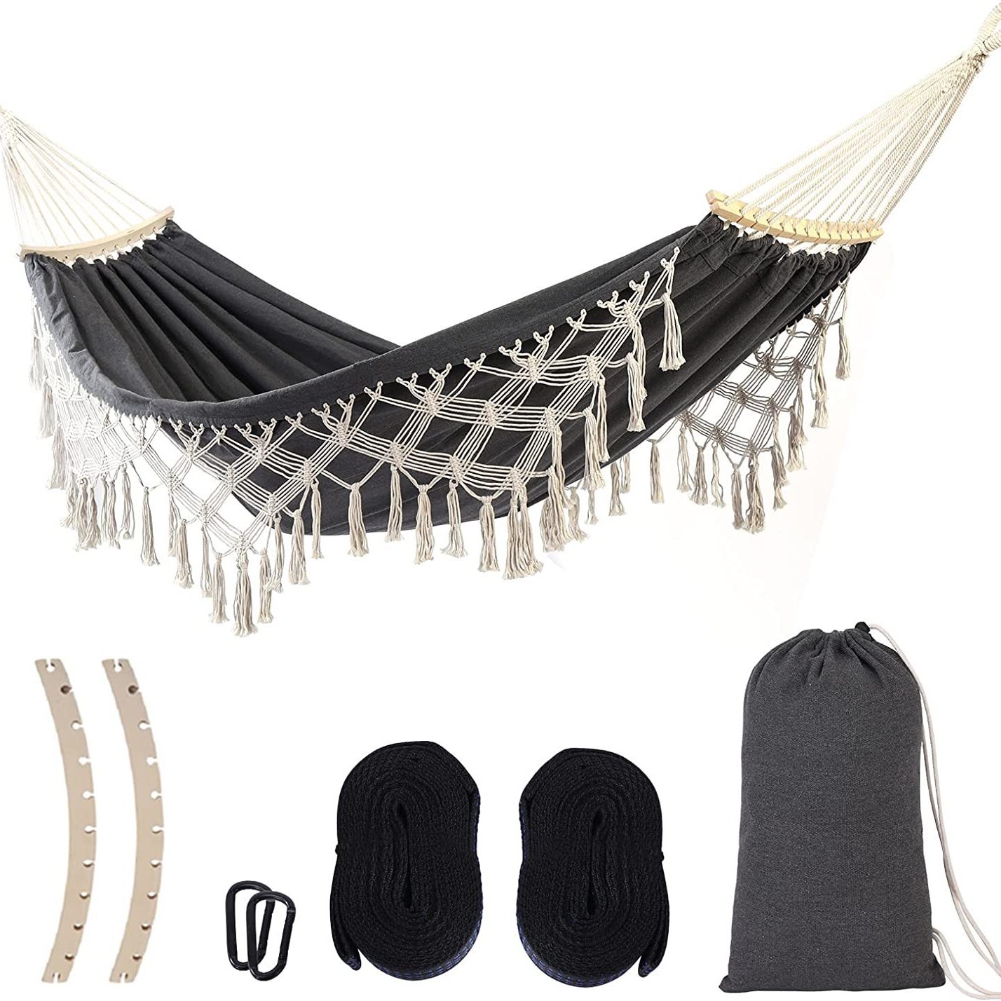 2つの屋外ハンモックキャンプ屋内レジャーハンモックエキゾチックスタイルタッセルカーブドロッドキャンプハンモック 2つの屋外ハンモックキャンプ屋内レジャーハンモックエキゾチックスタイルタッセルカーブドロッドキャンプハンモック