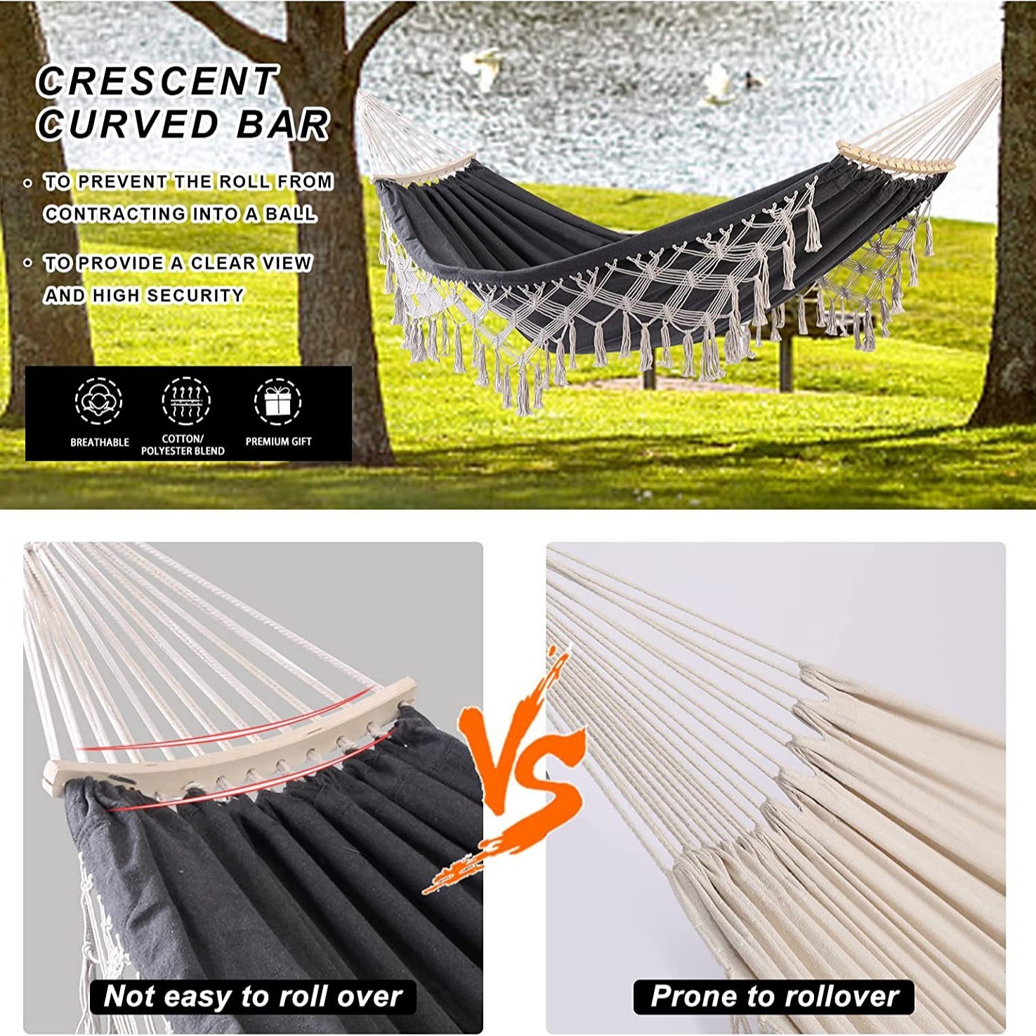 2つの屋外ハンモックキャンプ屋内レジャーハンモックエキゾチックスタイルタッセルカーブドロッドキャンプハンモック 2つの屋外ハンモックキャンプ屋内レジャーハンモックエキゾチックスタイルタッセルカーブドロッドキャンプハンモック