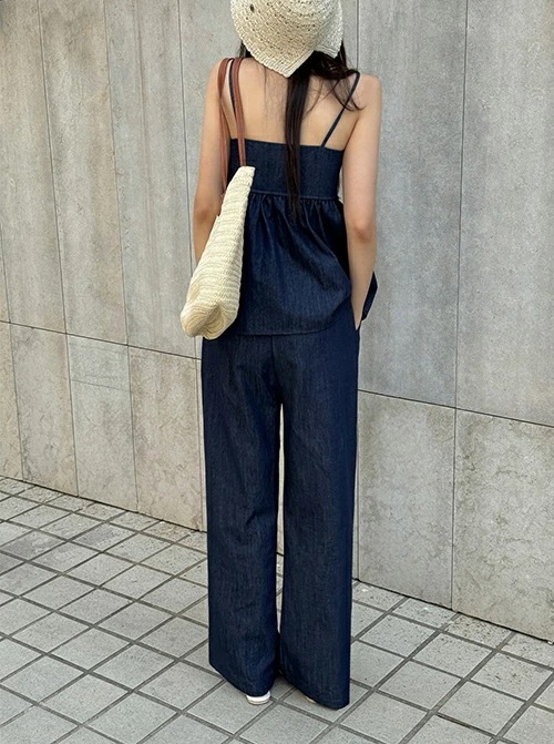 レディース set 韓国ファッション セットアップ ノースリーブ サイドジッパー フリル Vネック レイヤード ゴム ロング ひも 調節可 シンプル カジュアル ガーリー ラブリー お出かけ 夏 SS