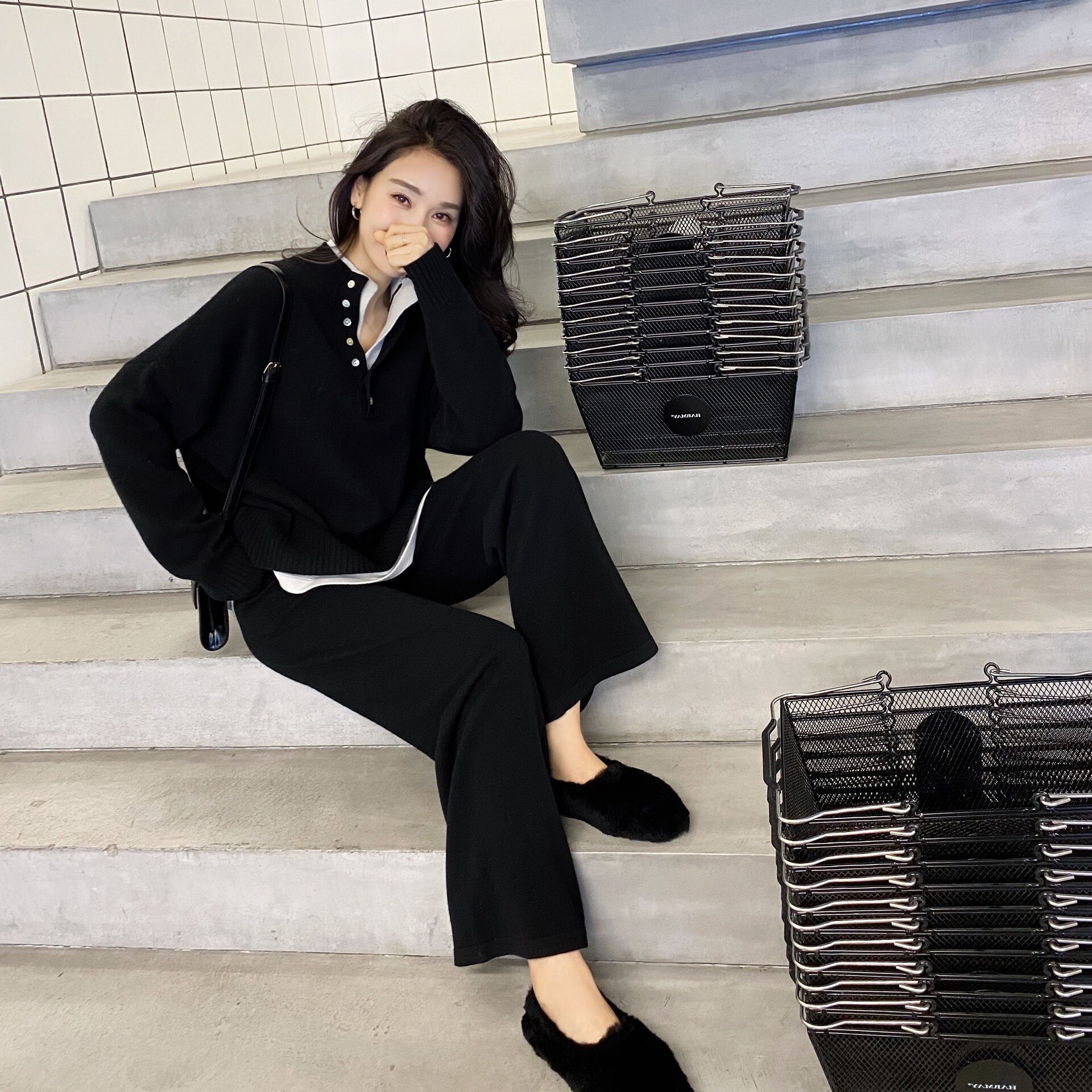レディース セットアップ ニット セーター 2 点セット 4色 韓国 可愛いニットセーター上下二点セットアップレディース服ック