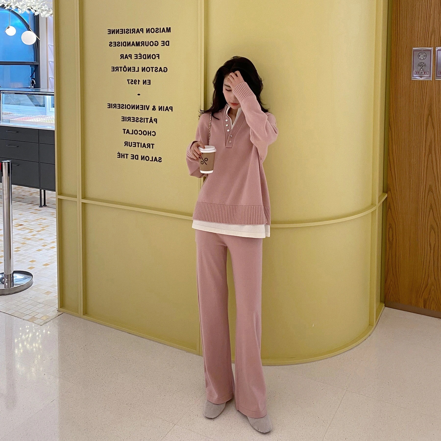 レディース セットアップ ニット セーター 2 点セット 4色 韓国 可愛いニットセーター上下二点セットアップレディース服ック