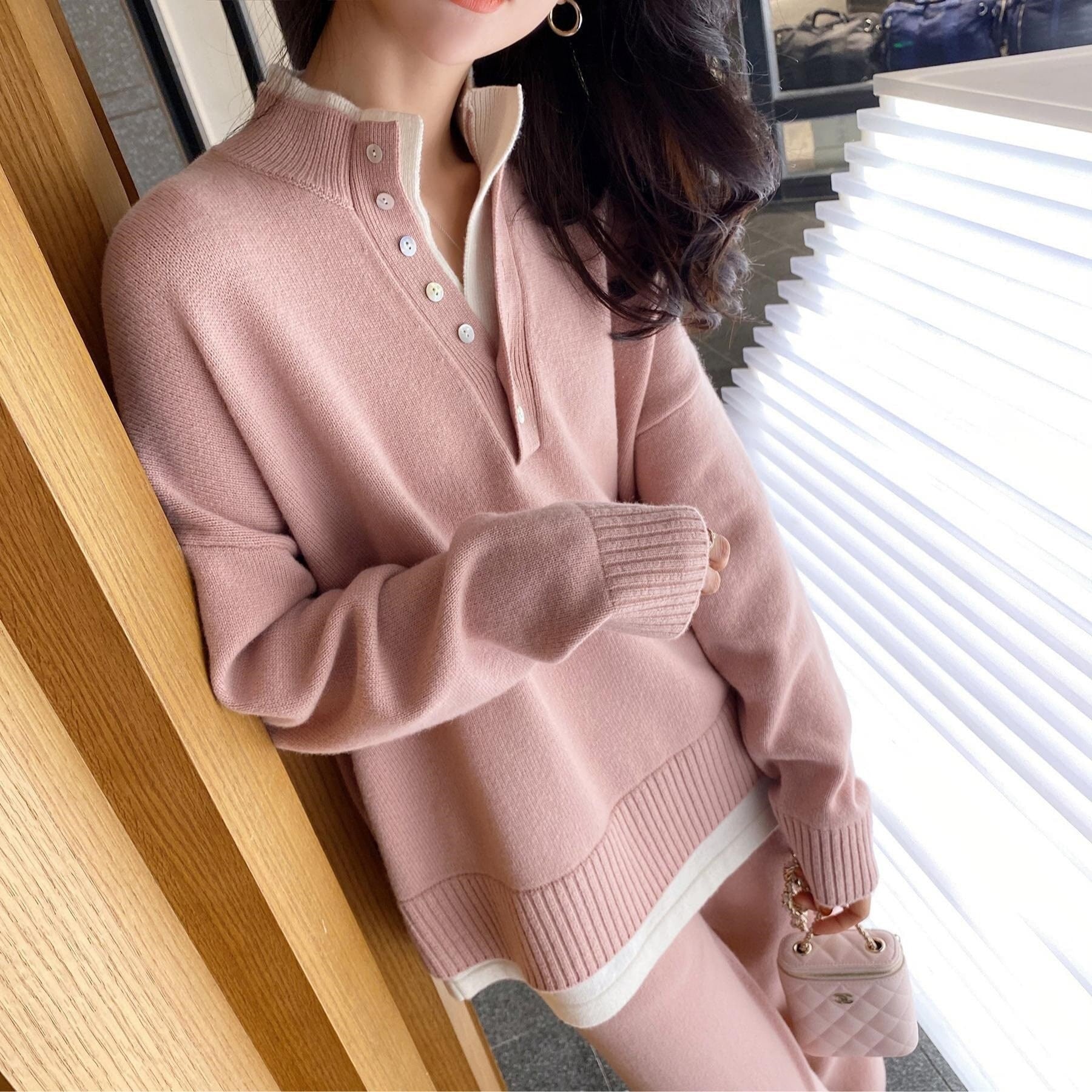 可愛いニットセーター上下二点セットアップレディース服ック